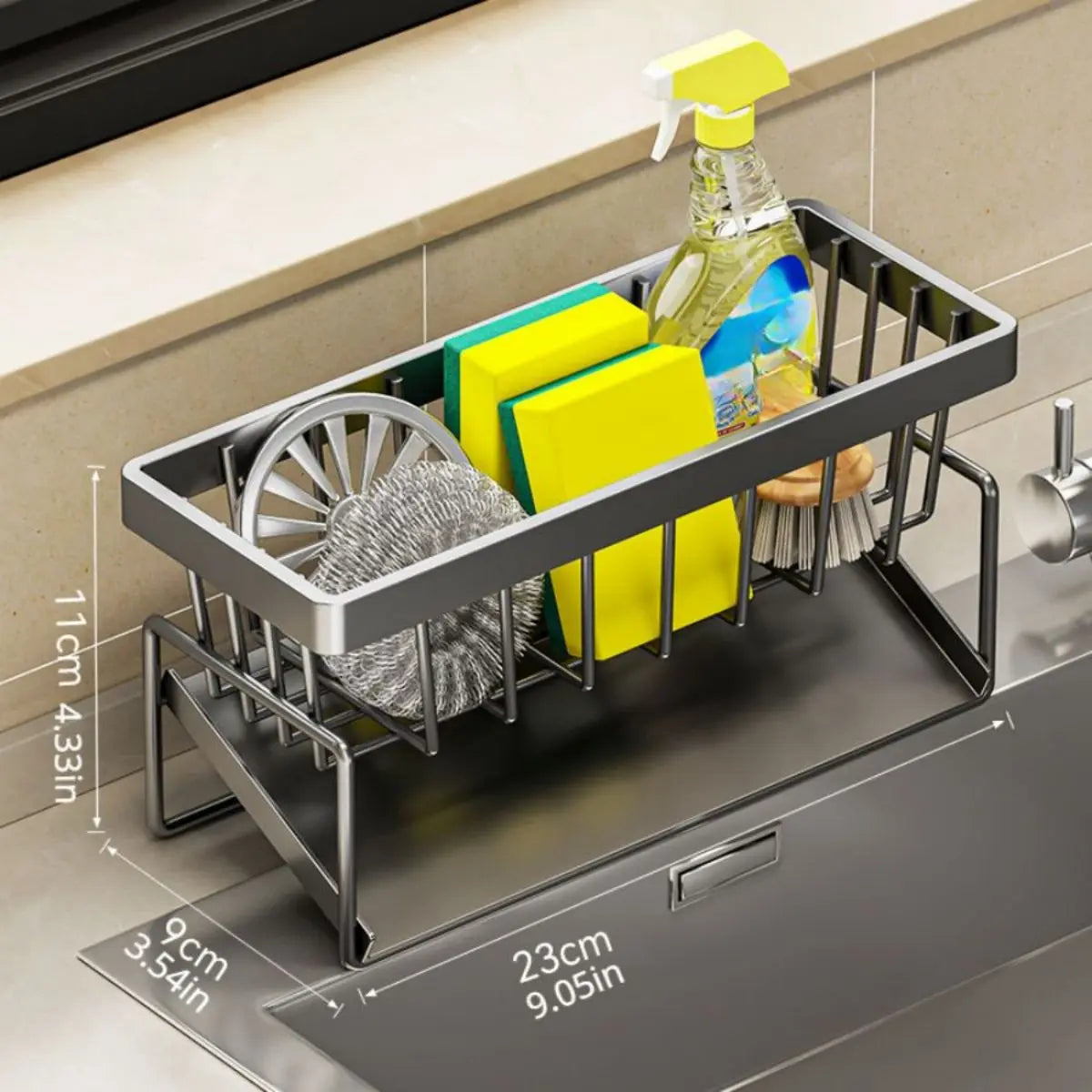 YUJI Stainless Steel Drain Basket Kitchen Storage Rack with Sponge