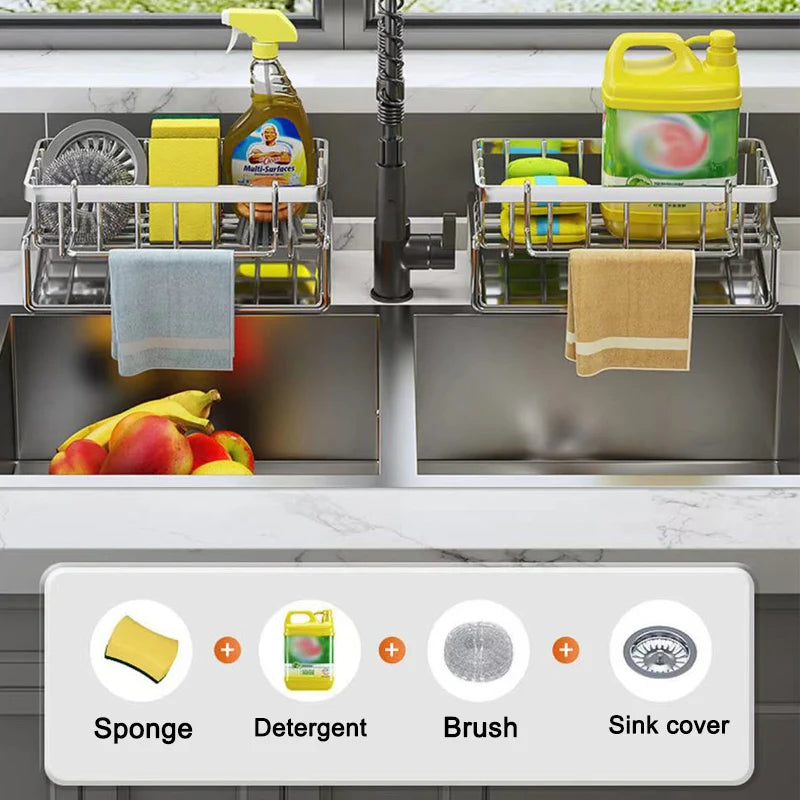 Sink Cleaning Tools Storage Rack Kitchen Multifunctional Stainless