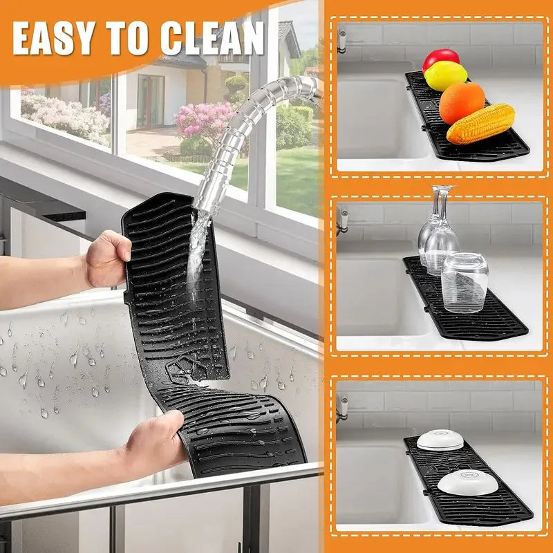 Split Silicone Kitchen Sink Faucet Mat Splash Guard Absorbent Non-Slip