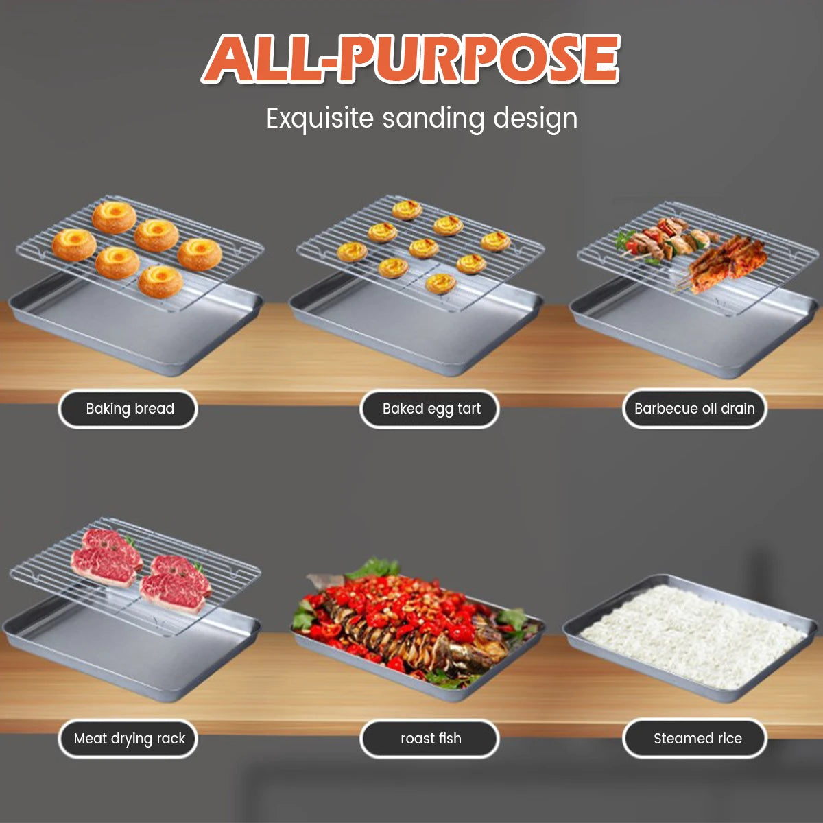 Stainless Steel Baking Pan Tray With Wire Rack Cake Baking BBQ Pan