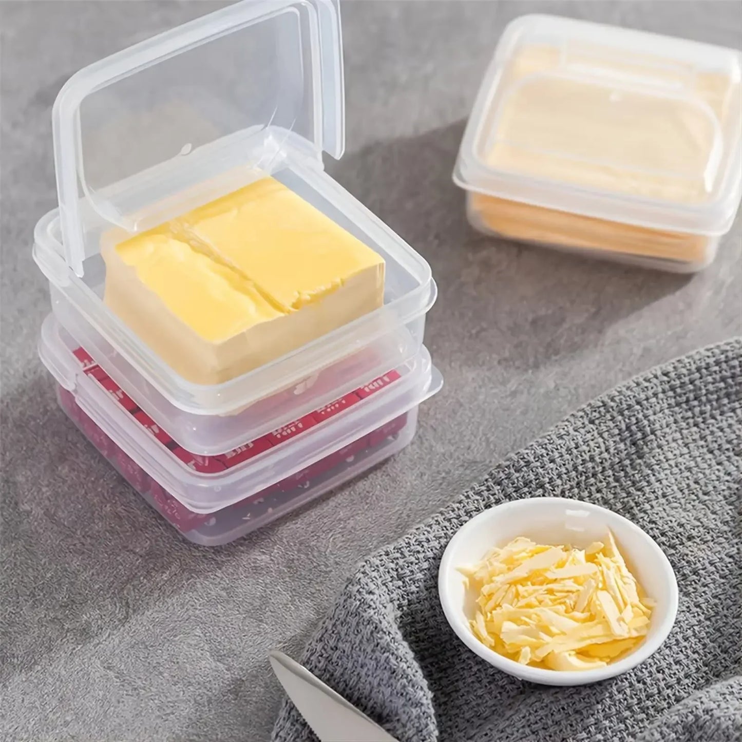1PC Sliced Cheese Container for Fridge, Clear Plastic Butter Block