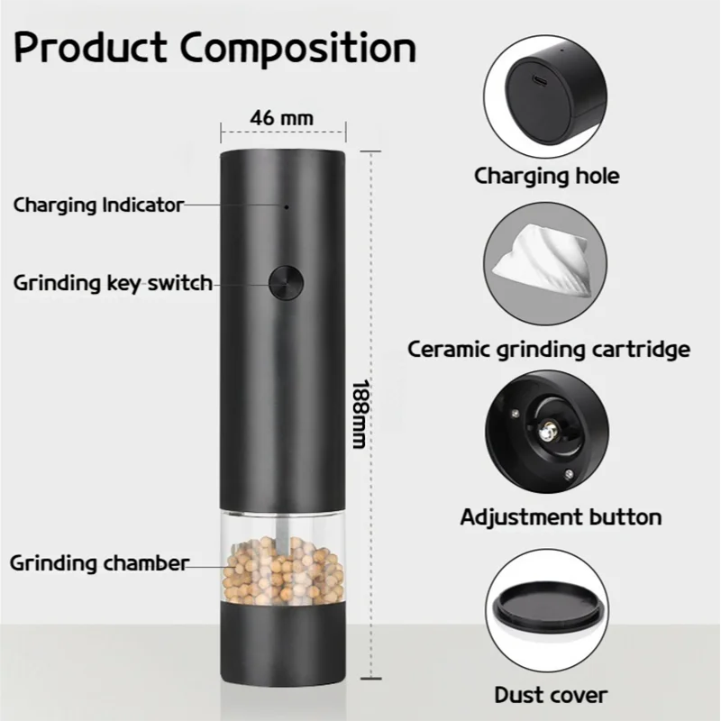Electric Automatic Pepper & Salt Grinder - USB Charging,
