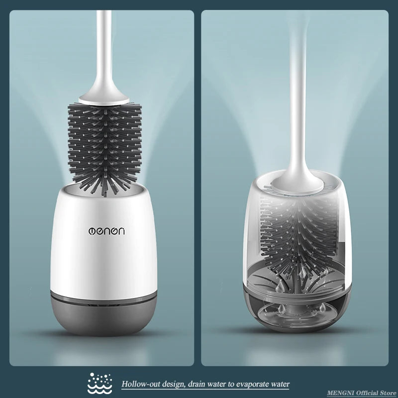 MENGNI-Silicone Toilet Brush Cleaner Brush Wall Floor Bathtubs And
