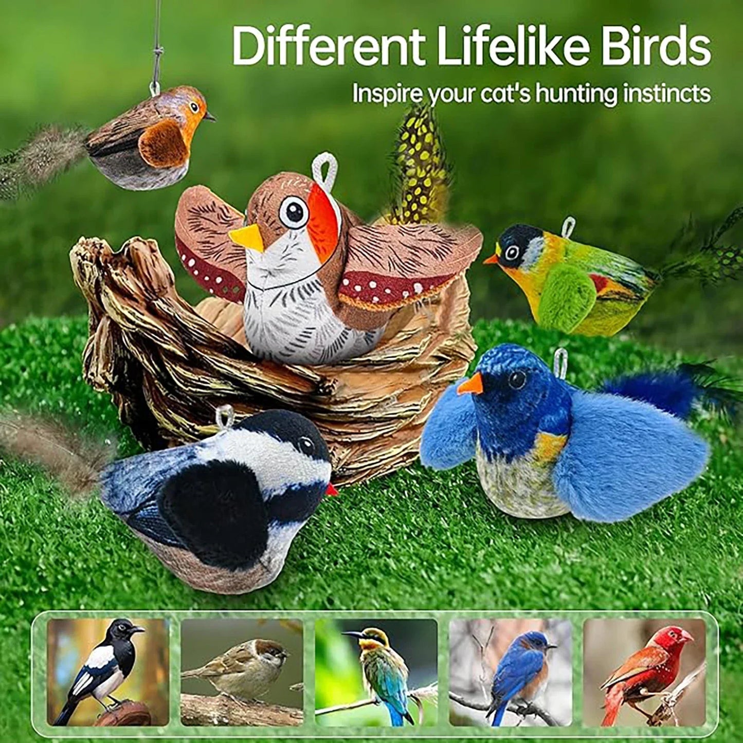 Indoor Interactive Birds Toy for Cat Chasing Teasing Toy Sounding