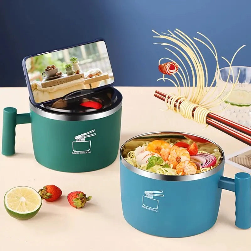Stainless Steel Bowl With Lid For Instant Noodles Sealed And Portable