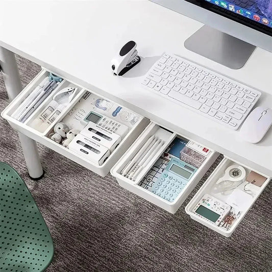 Hidden storage box, desk storage drawer, self-adhesive plastic desktop