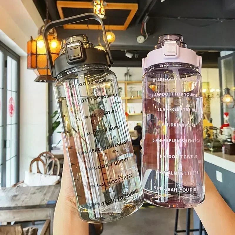 2L Portable Water Bottle Large Capacity Plastic Straw Water Cup Drink