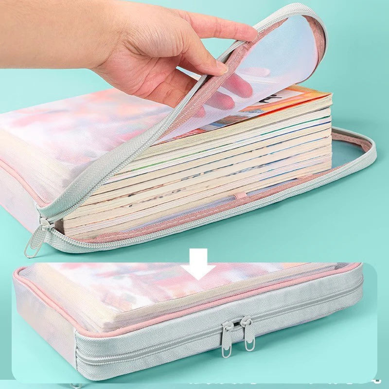 A4 Stationery Storage Bag Double-layer Mesh Zipper Bag Large Capacity