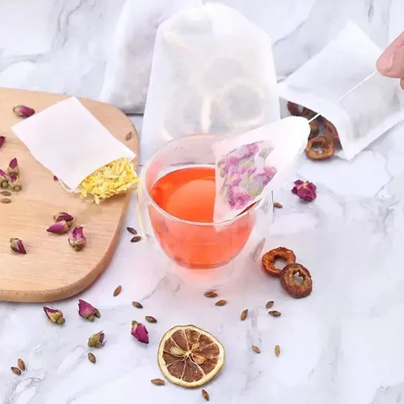 100 Pcs Disposable Tea Bags Filter Bags for Tea Infuser with String