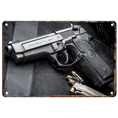 Pistol Metal Signs, Exuding Military Flair, Ideal As Wall Decoration