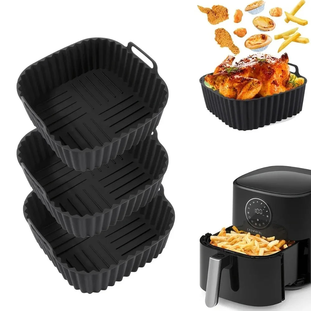 Reusable Air Fryer Silicone Liners Square Non Stick Basket Mat for