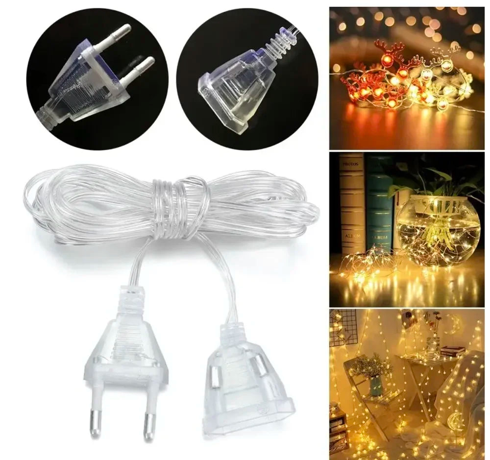 3M 5M Power Extension Cord For EU Plug LED Holiday Light String
