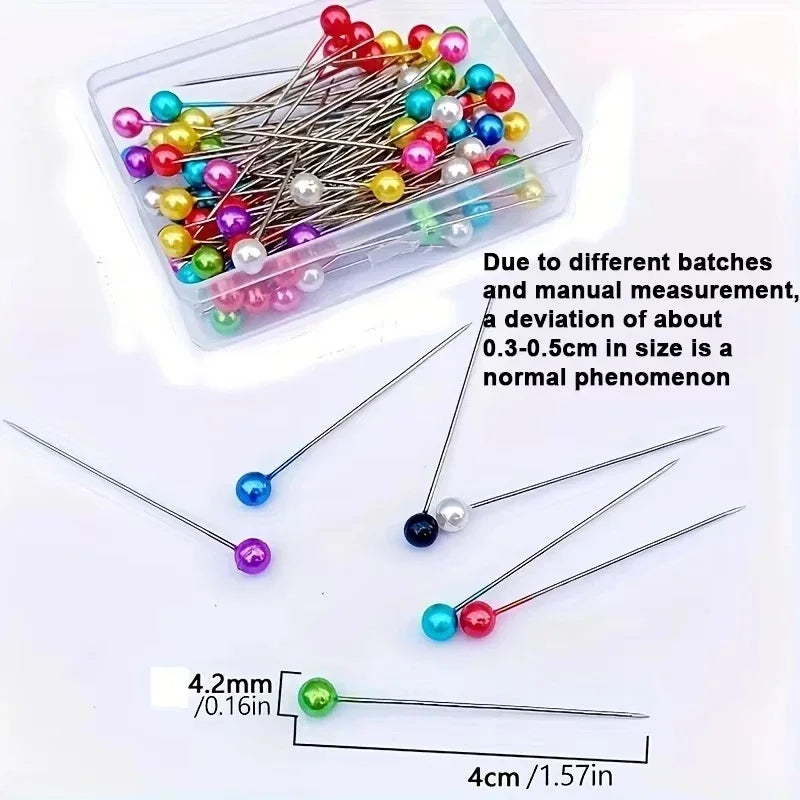 100Pcs Fashion Sewing Needles Colored Glass/Ceramics Head Bead Pin