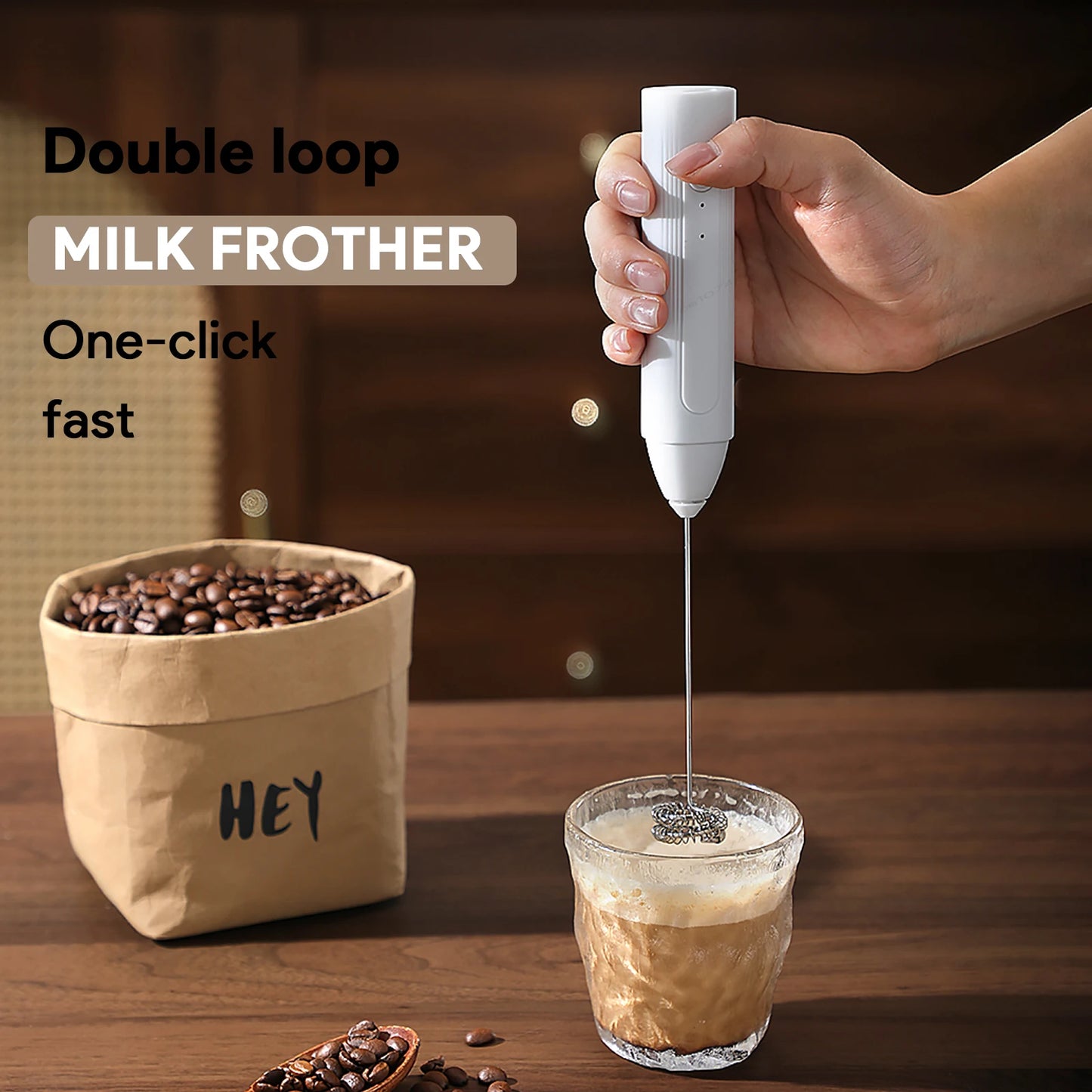 Handheld Egg Beater 3 Speeds Electric Milk Frother USB Rechargeable