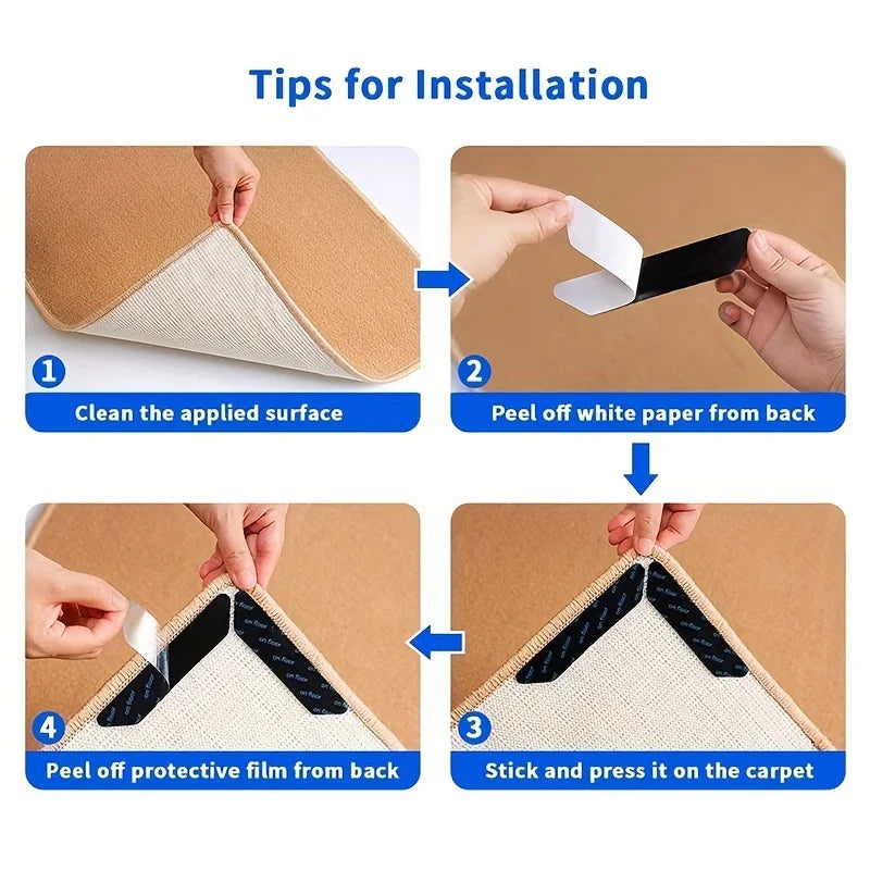 16/8pcs Carpet Non-slip Sticker Reusable Washable Anti Curling Carpet