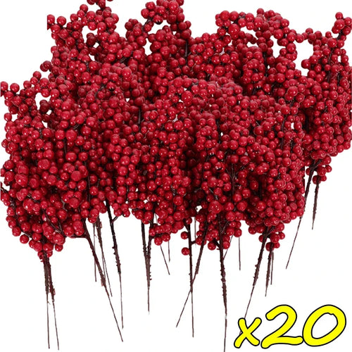 50/1branch Christmas Artificial Berries Stem Red Holly Berry Fake