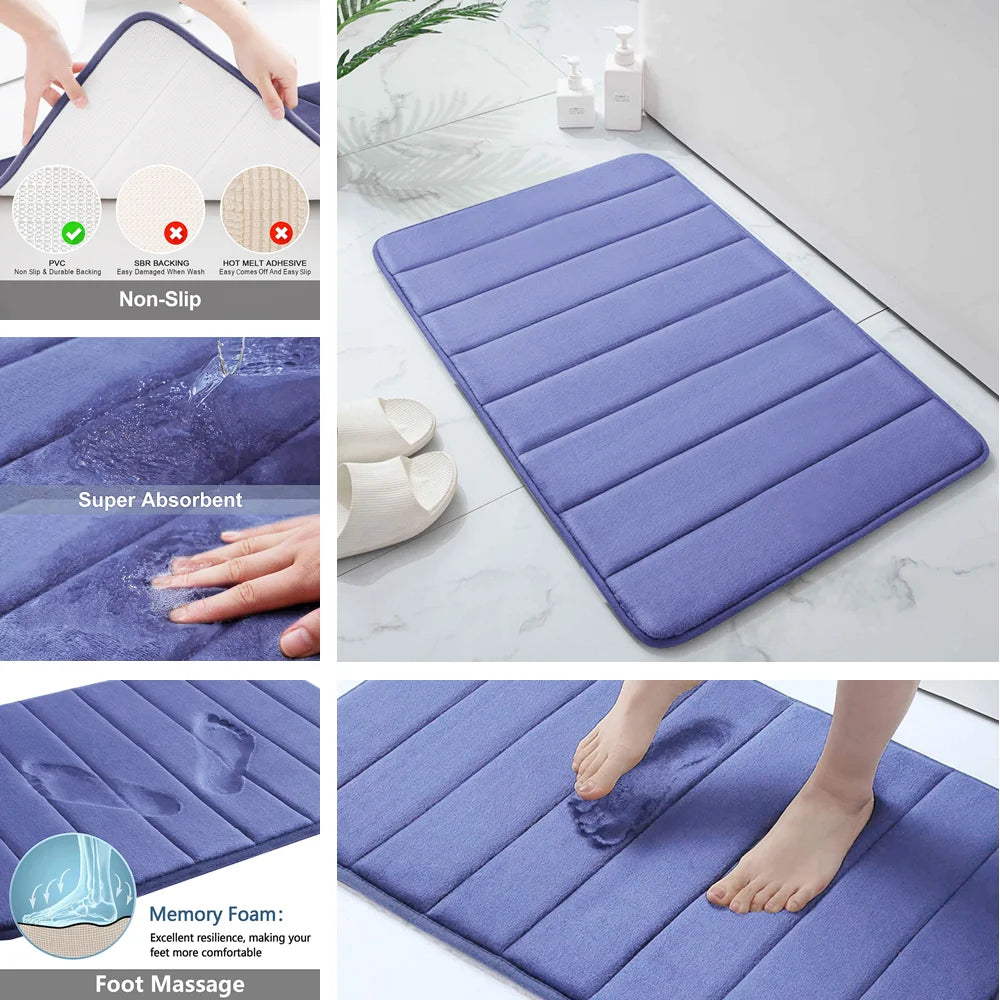 Super Absorbent Bath Mat Memory Foam Carpet Non-slip Bathroom Rug