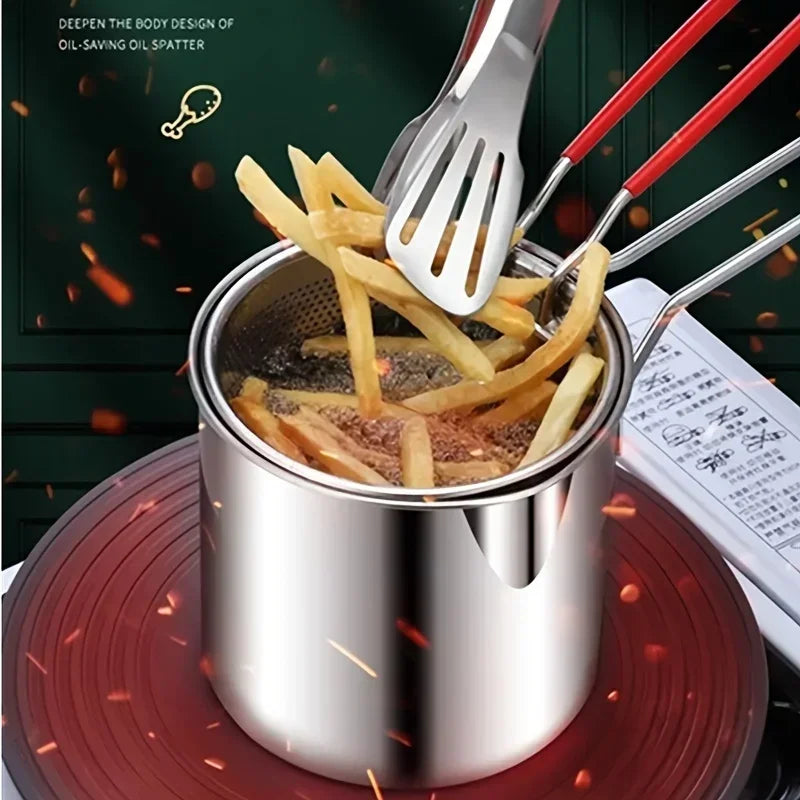 Stainless Steel Deep Fryer With Frying Basket Multifunctional Small