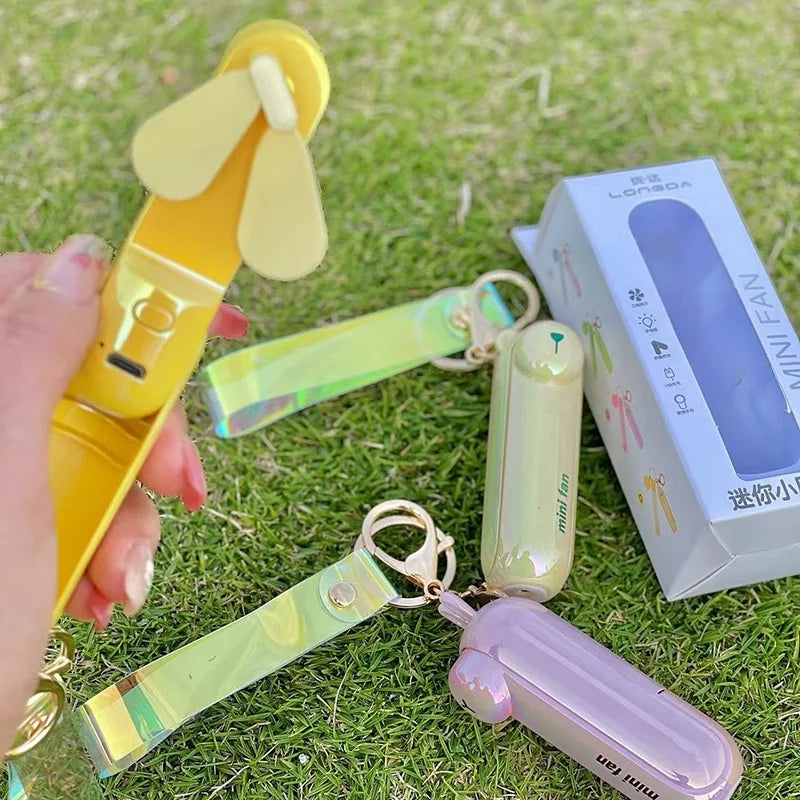 Cute Mini Fan Kipas Portable Hand Fold Bedside Office USB Charge