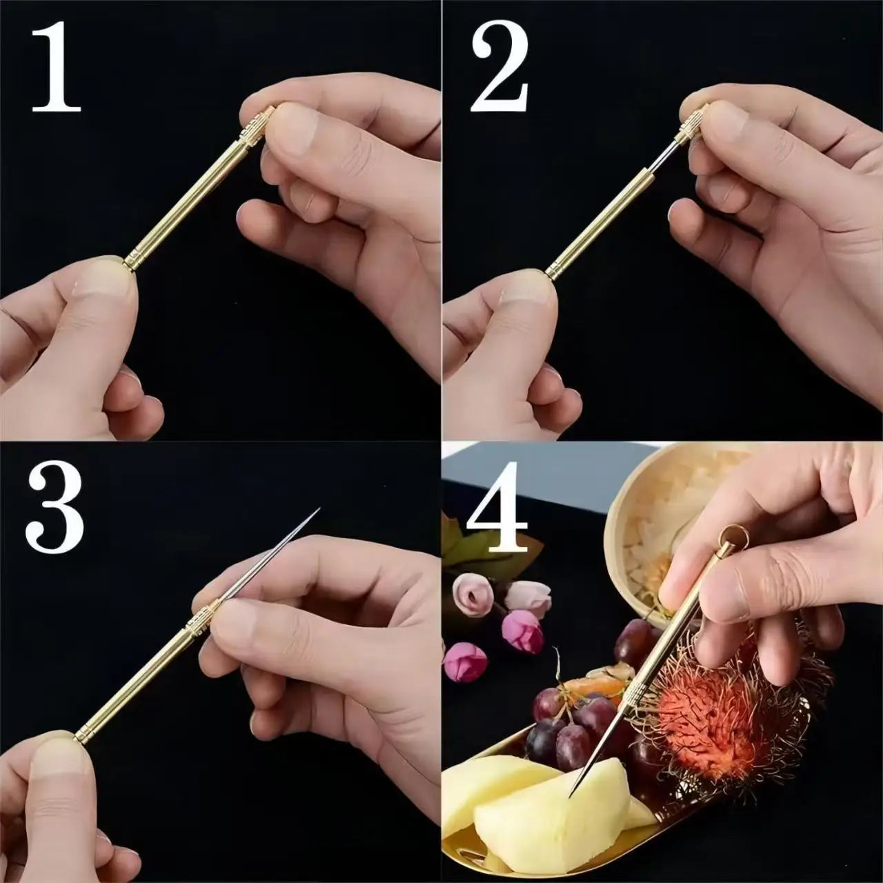 High-end multi-functional brass one-piece toothpick, fruit keychain,