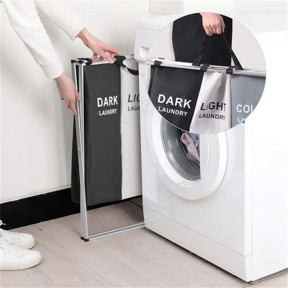 3 Grids Laundry Basket Foldable Dirty Clothes Organizer Bathroom