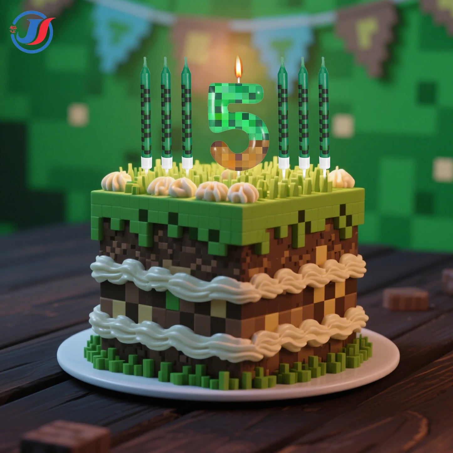 7Pcs Pixel Miner Birthday Cake Candles Topper for Pixel Theme Party