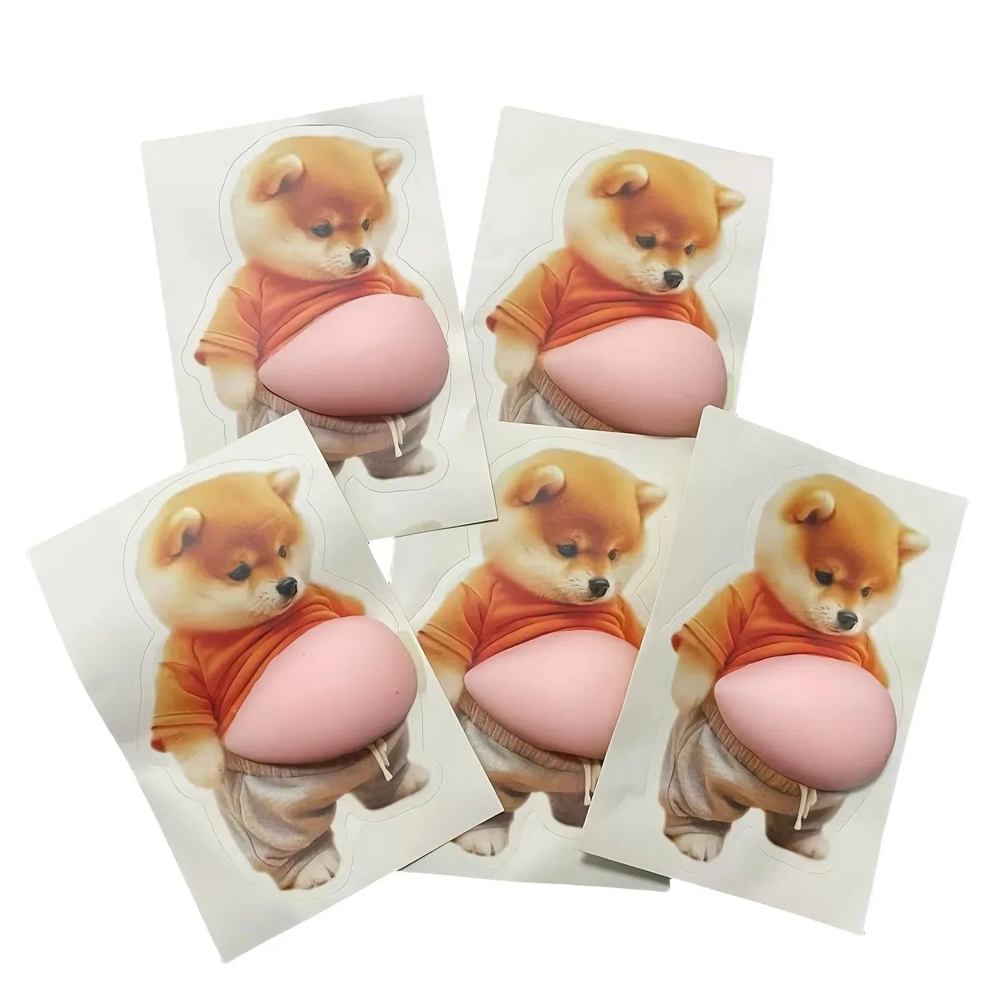 3D Shiba Inu Dog Belly Sticker - Cute puppy wearing orange outfit with