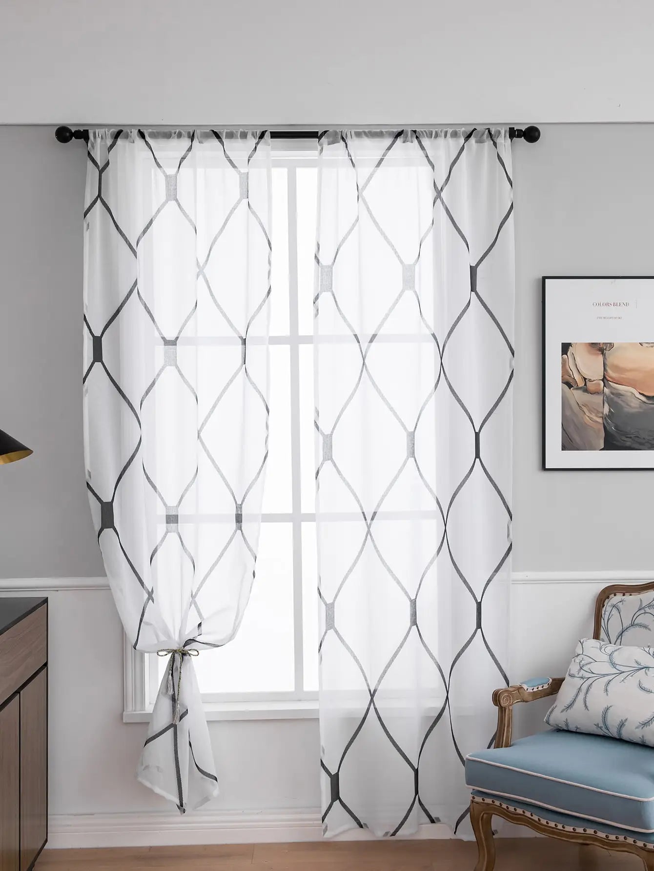 Clearance_Sheer Curtains White Korean Simple Mesh Veil for Living