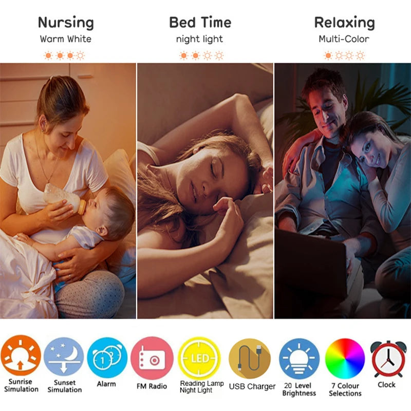 Wake Up Light Alarm Clock with Sunrise/Sunset Simulation Dual Alarms