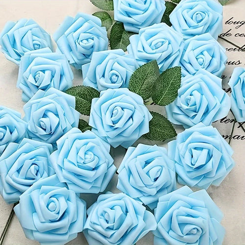 25pcs Artificial Flowers, Fake Flowers Roses W/stem For DIY Wedding