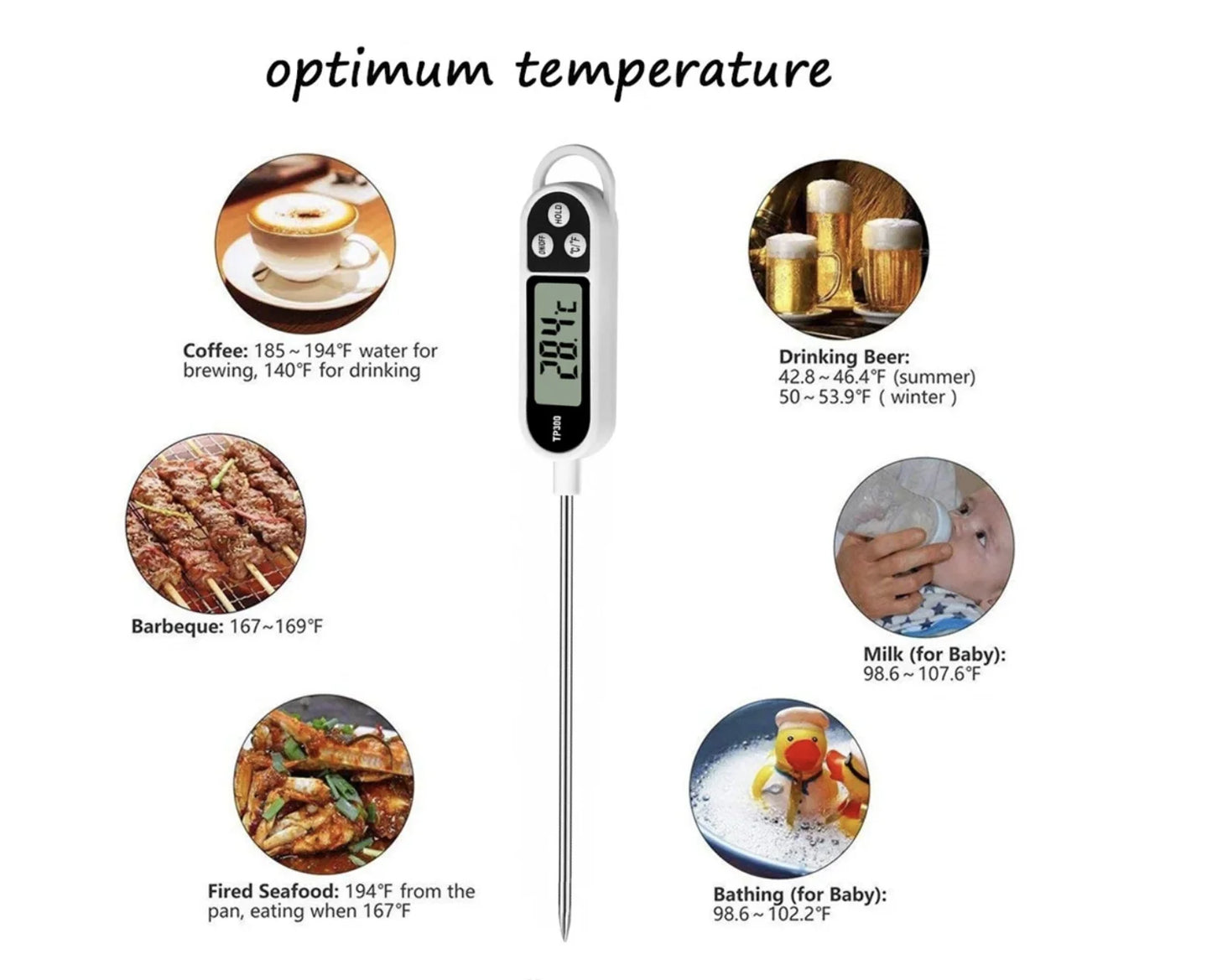 1PCS Food Thermometer TP300 Digital Kitchen Thermometer For Meat