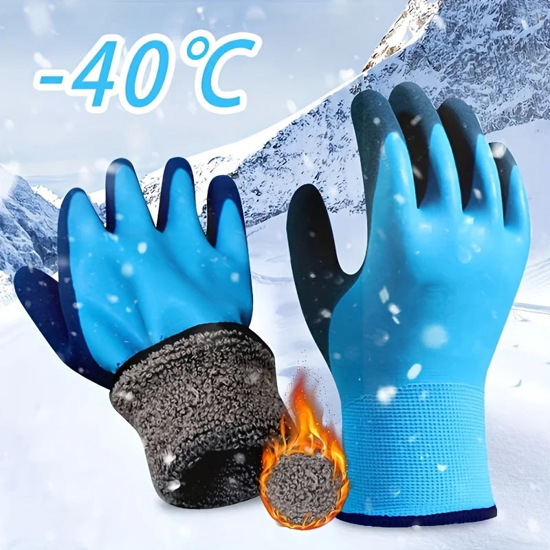 1 pair of men's cold and waterproof winter work gloves, warm and