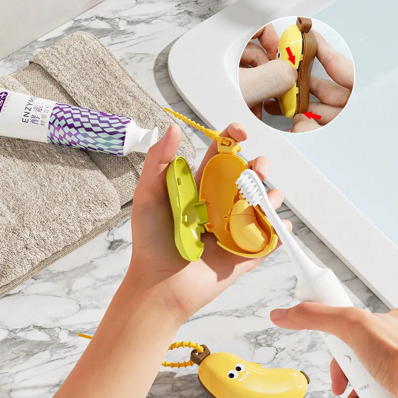 Banana Toothbrush Protective Cap with Toothpaste Storage Box - Compact