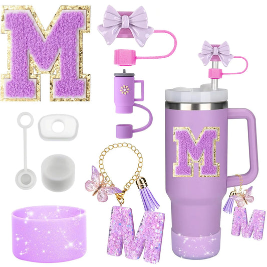 8PCS Accessories Set for Stanley Cup Purple 30oz 40oz tumbler Silicone