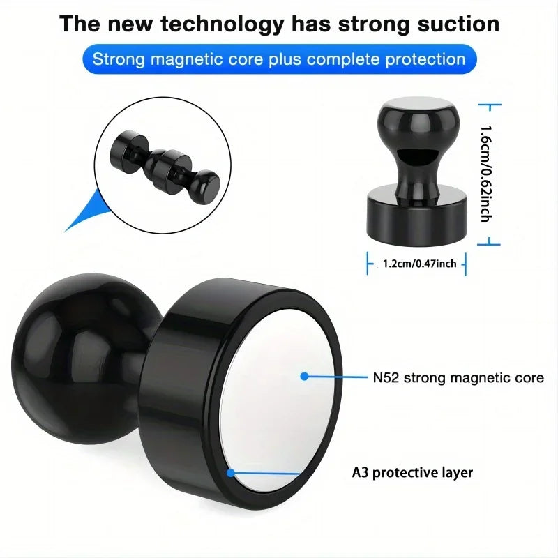 Black Neodymium Magnetic Push Pins - Strong Refrigerator & Whiteboard
