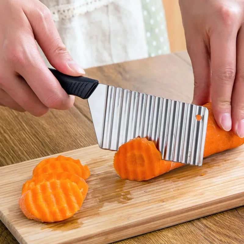 Stainless Steel Potato Chip Slicer Dough Vegetable Fruit Crinkle Wavy