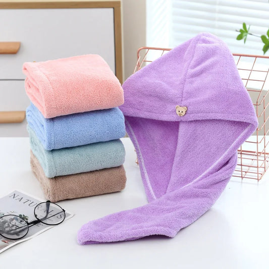 Women Long Hair Quick-Dry Hair Towel Soft Microfiber Towels Shower Cap
