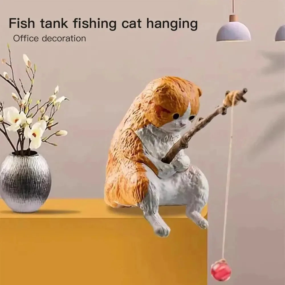 Fishing cat Car Interior Decoration Cute Resin With Pipe Glasses Auto