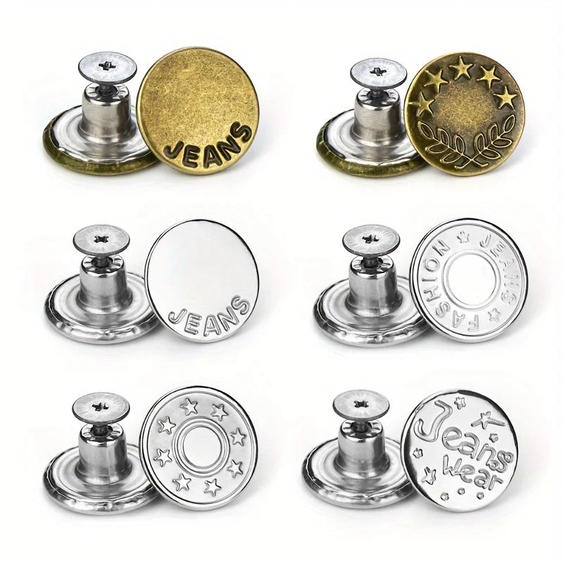 10Pcs Metal Jeans Buttons 17mm Replacement No-Sewing Screw Button