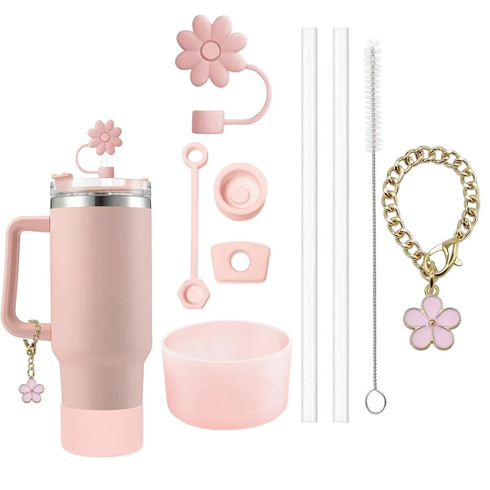 9pcs Accessories Set 3 Spill Proof Stopper Flowers Straw Cover Boot 2