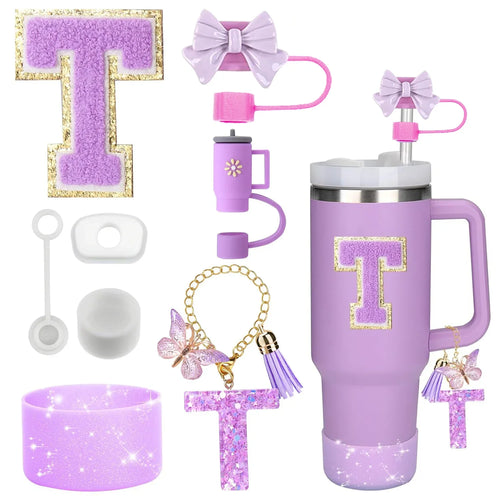 8PCS Accessories Set for Stanley Cup Purple 30oz 40oz tumbler Silicone