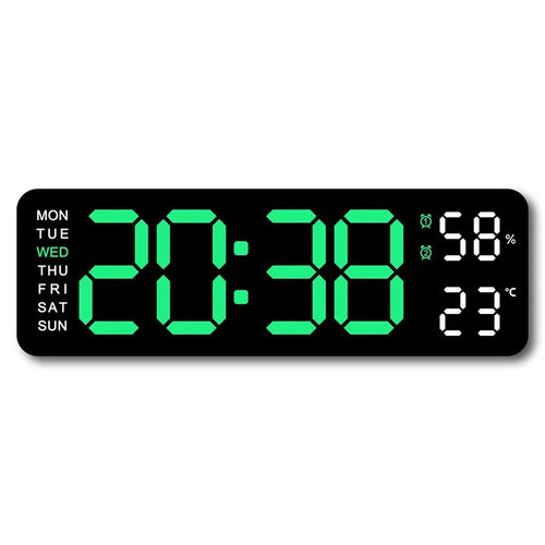 9 Inch Large Digital Wall Clock USB Powered TEMP Humidity Week Auto