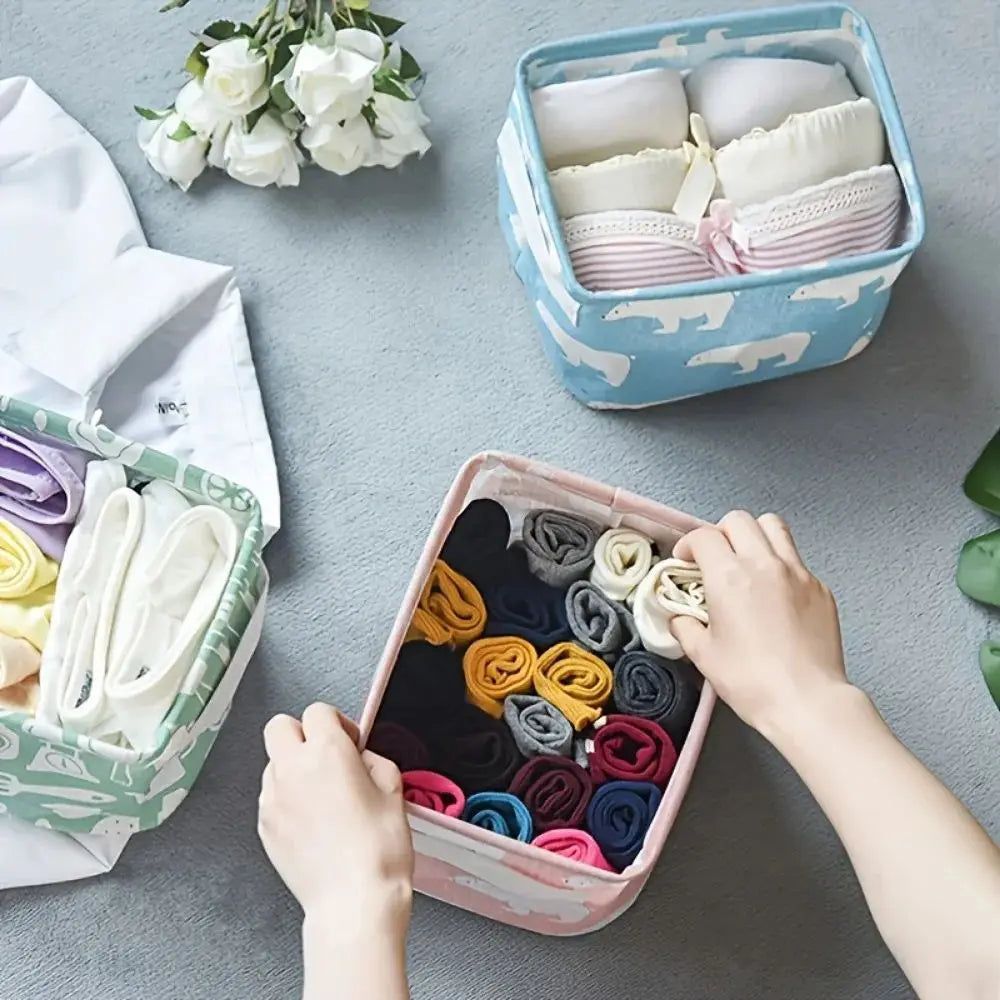 1pc Cotton Linen Fabric Waterproof Desktop Sundries Basket Storage Box