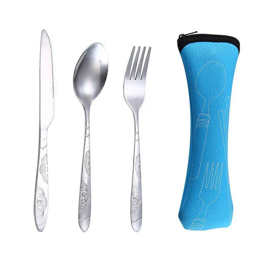 [Hot Sales] Picnic Set Tableware Washable with Zipper Travel Cutlery