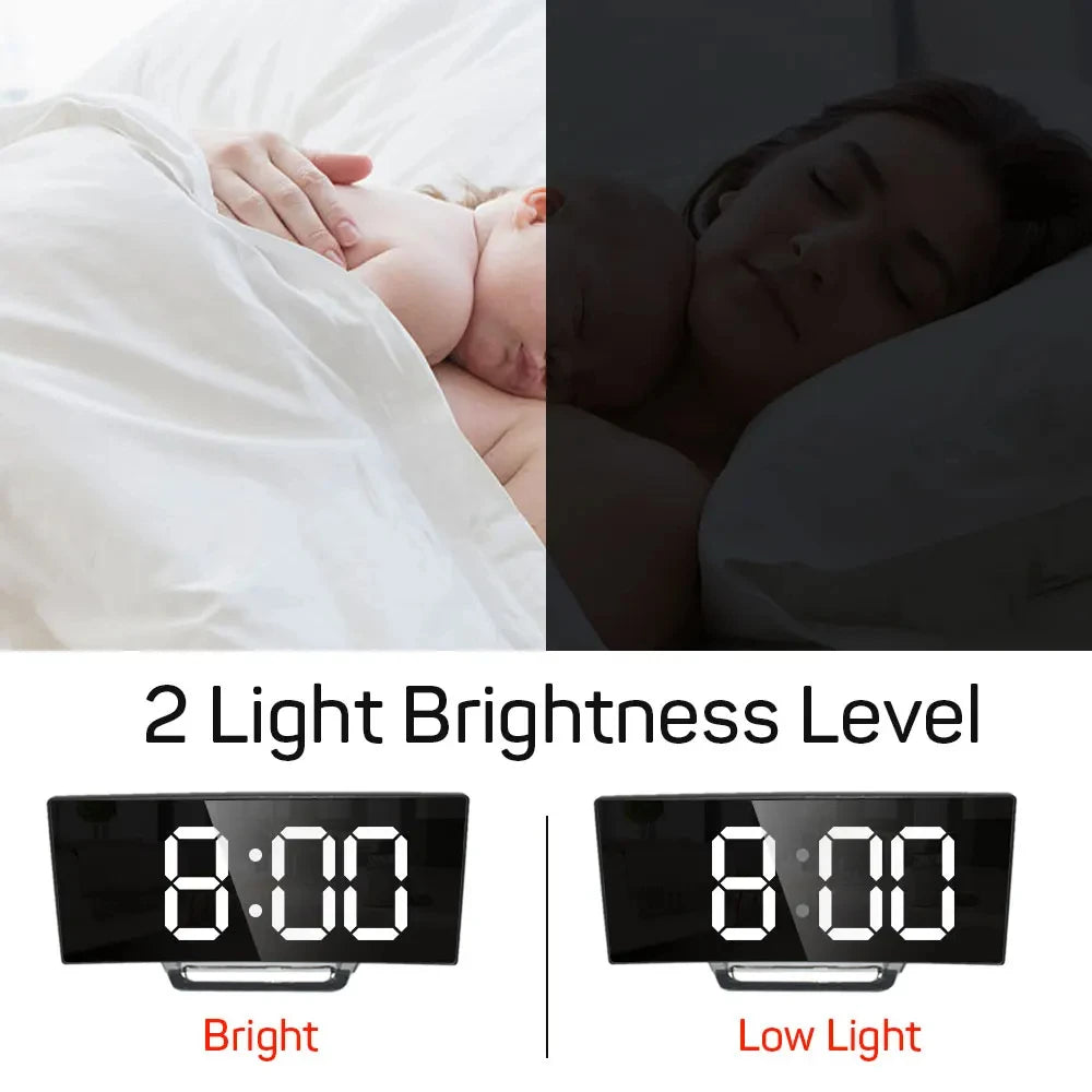 Curved Screen Clock Digital Led Alarm Clock with Temperature Display