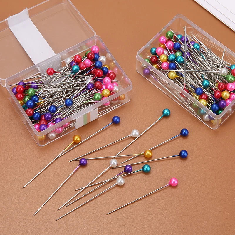 100/300/500pcs Colorful Round Pearl Head Needles Stitch Straight Push