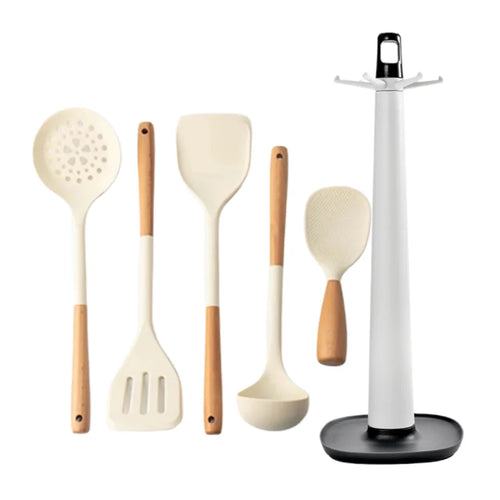Silicone Kitchen Utensils Set Wooden Handle Non-stick Spatula Cookware