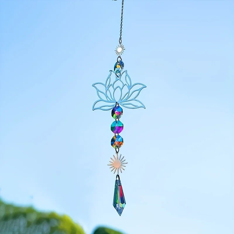 1PcMetalLotusandArtificial Crystal Suncatcher Charm Handmade