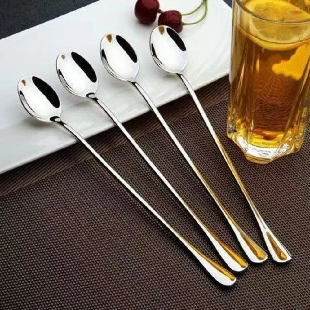 6PCS Long-handled spoon, thickened stainless steel coffee spoon,