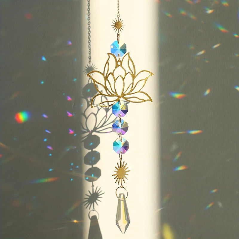 1PcMetalLotusandArtificial Crystal Suncatcher Charm Handmade